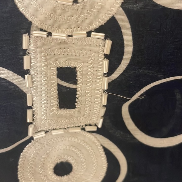 Navy Blue & White Semi Sheer Michael Kors Beaded Blouse Top - Large - Picture 4 of 7